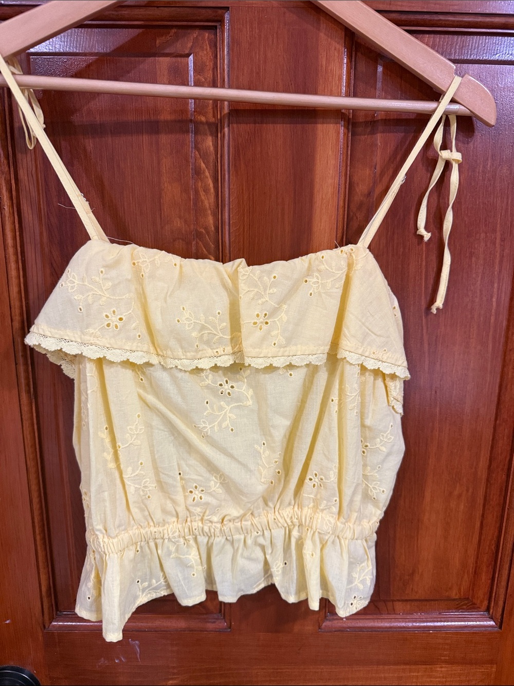 Love Tree Yellow Eyelet Ruffle Tie-Strap Camisole